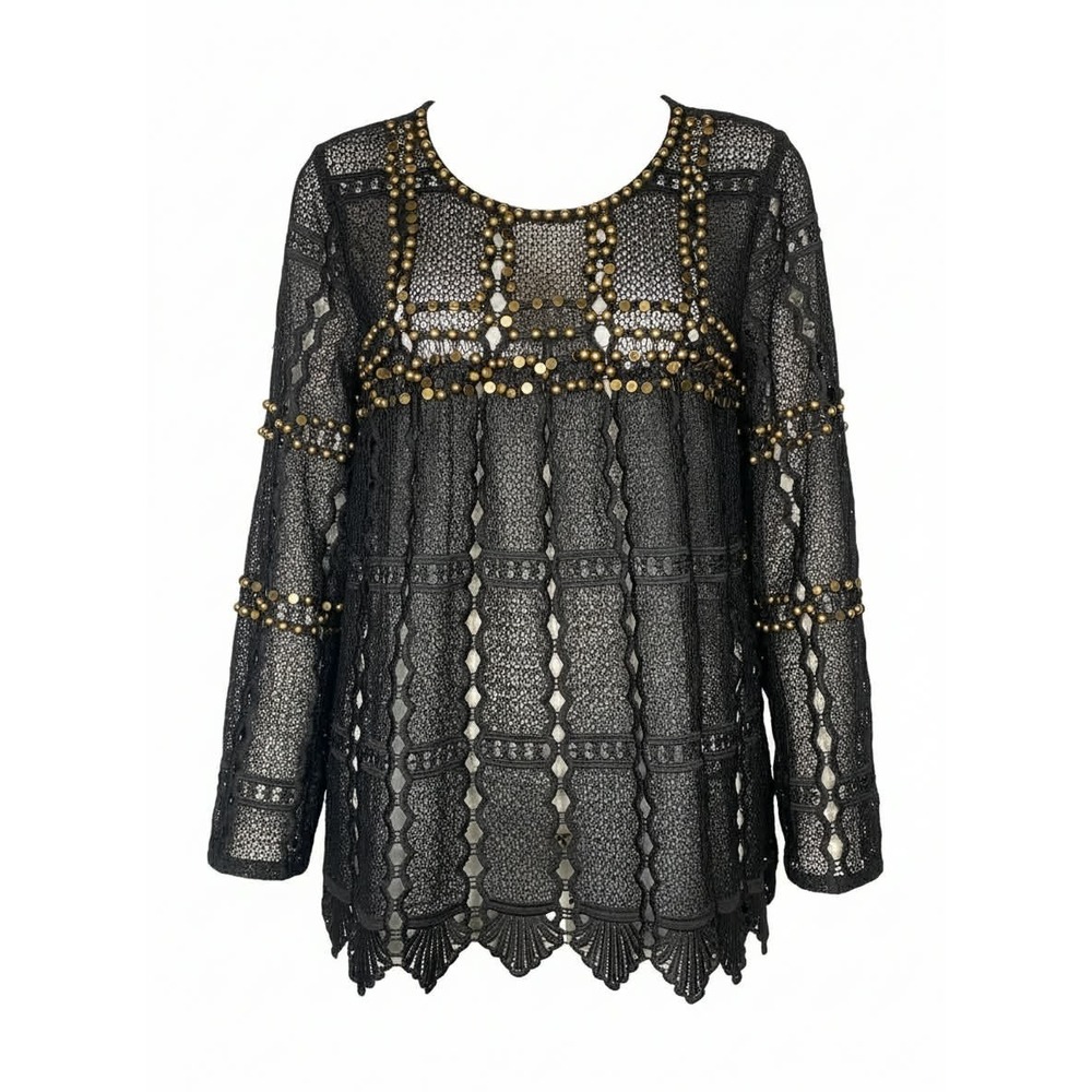 Maeve‎ Anthropologie blouse Black crochet lace Dark Romantic Whimsigoth witchy M